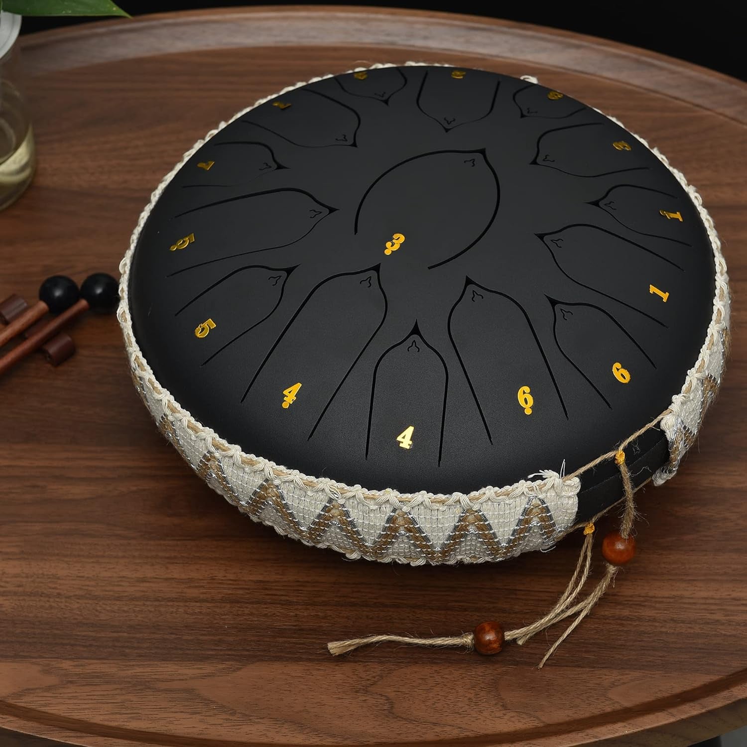 Steel Tongue Drum, 13 Inch 15Note Steel Hand Drum with Bag, Music Book, Drumsticks, Mallet Holder and Finger Paddles, for Camping, Meditation or Yoga (Black-13Inch)