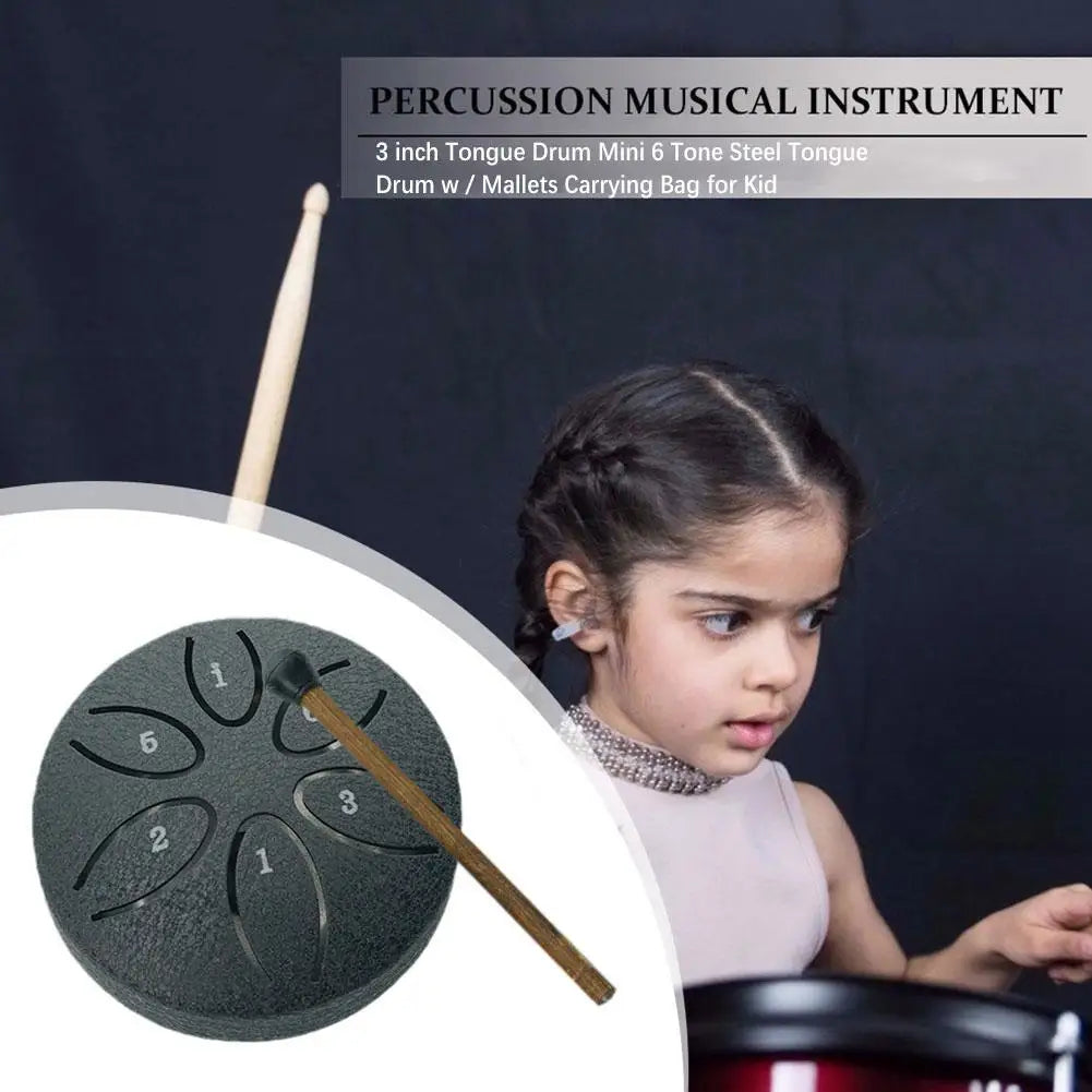3 Inches Steel Tongue Drum 6 Notes Hand Held Ethereal Drum Zen Meditation Tools Spirit Exercise Percussion Instrument Toys