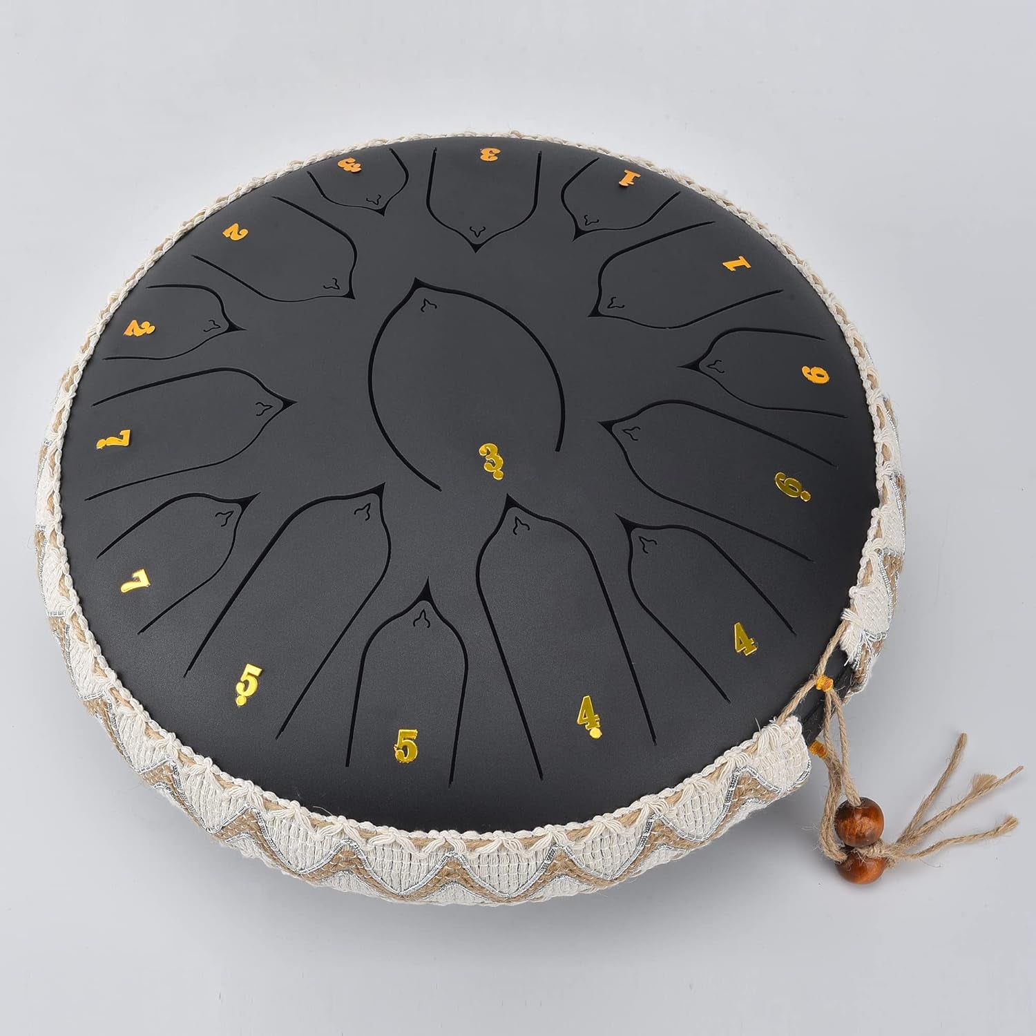 Steel Tongue Drum, 13 Inch 15Note Steel Hand Drum with Bag, Music Book, Drumsticks, Mallet Holder and Finger Paddles, for Camping, Meditation or Yoga (Black-13Inch)