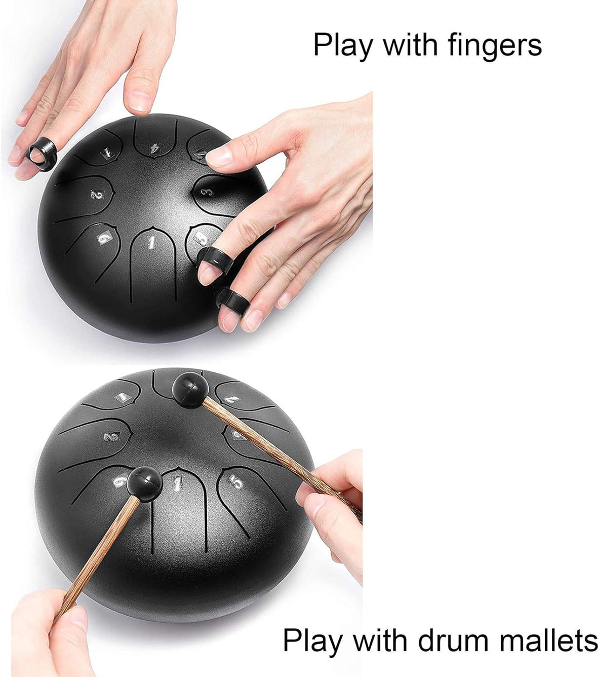 Tongue Drum, Upgraded Steel Tongue Drum 8 Notes 6 Inch, Professional Steel Drum C-Key, Worry Free Drum (Black) for Beginner Adult Kids